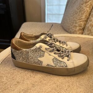 ShuShop Paula Silver White Sneakers with Glitter Accents size 6